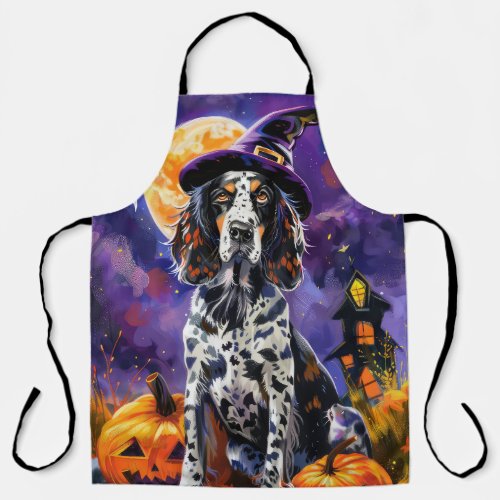 English Setter Dog Halloween Witch And Pumpkin Apron