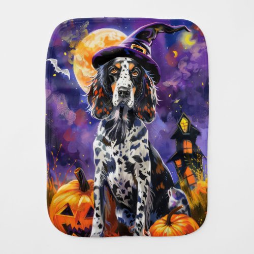 English Setter Dog Halloween Witch And Pumpkin Baby Burp Cloth