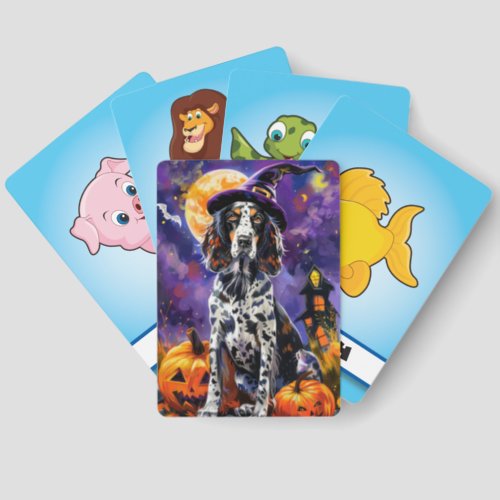 English Setter Dog Halloween Witch And Pumpkin Matching Game Cards