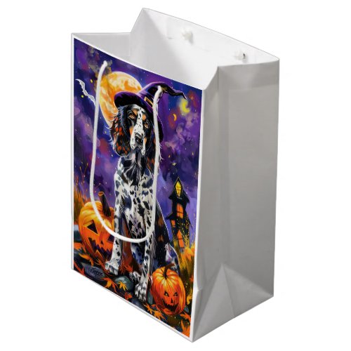 English Setter Dog Halloween Witch And Pumpkin Medium Gift Bag