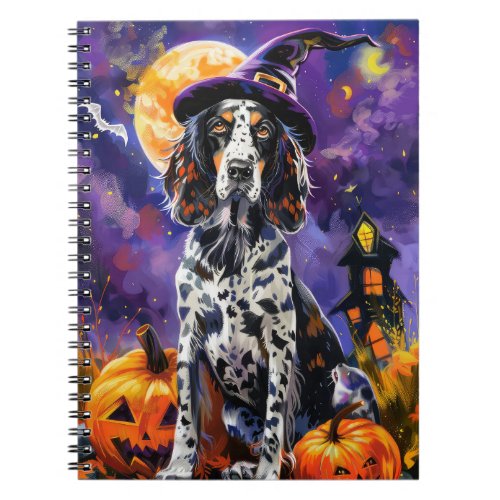 English Setter Dog Halloween Witch And Pumpkin Notebook