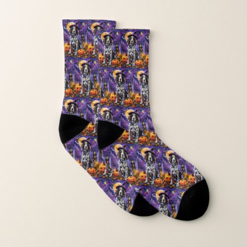 English Setter Dog Halloween Witch And Pumpkin Socks