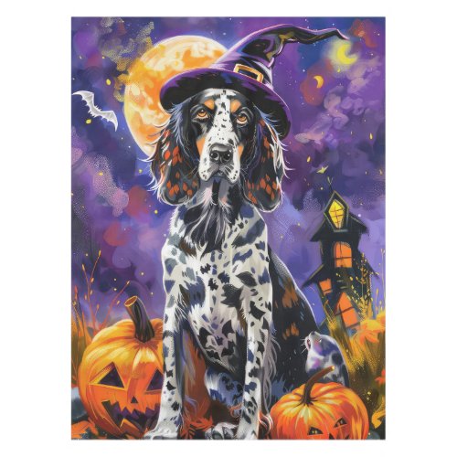 English Setter Dog Halloween Witch And Pumpkin Tablecloth