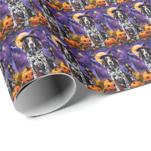 English Setter Dog Halloween Witch And Pumpkin Wrapping Paper