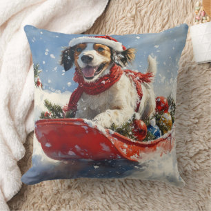 English Setter Dog in Sledge Let it Snow Christmas Throw Pillow