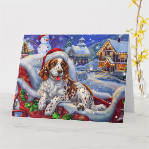 English Setter Dog in Sleigh Snow Christmas Card