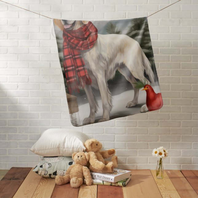 English Setter Dog in Snow Christmas Baby Blanket (In Situ)