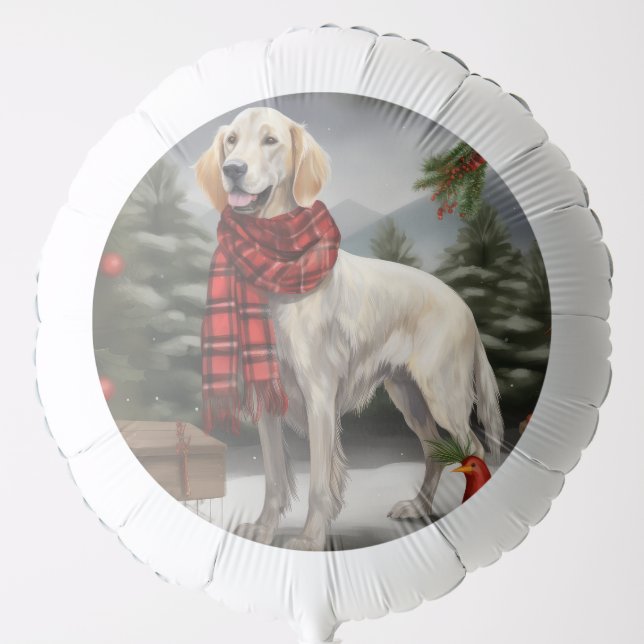 English Setter Dog in Snow Christmas Balloon (Front)
