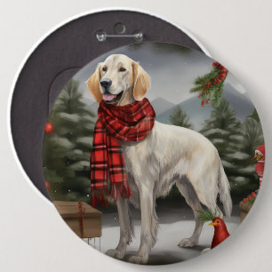 English Setter Dog in Snow Christmas Button