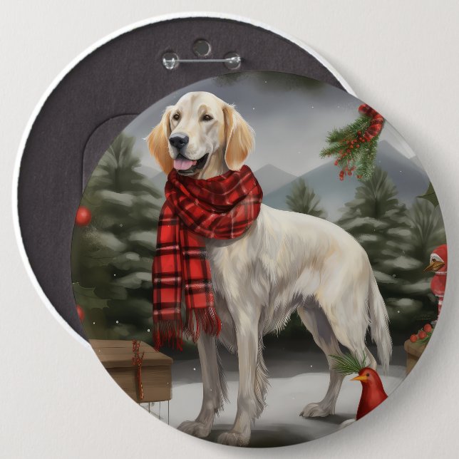 English Setter Dog in Snow Christmas Button (Front & Back)