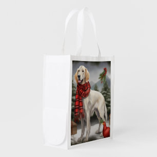 English Setter Dog in Snow Christmas Grocery Bag