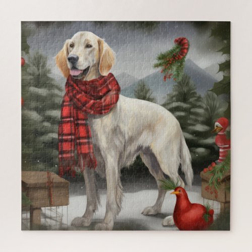 English Setter Dog in Snow Christmas Jigsaw Puzzle