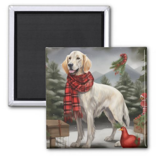 English Setter Dog in Snow Christmas Magnet