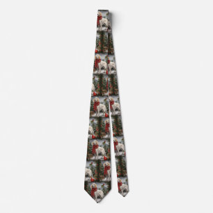 English Setter Dog in Snow Christmas Neck Tie
