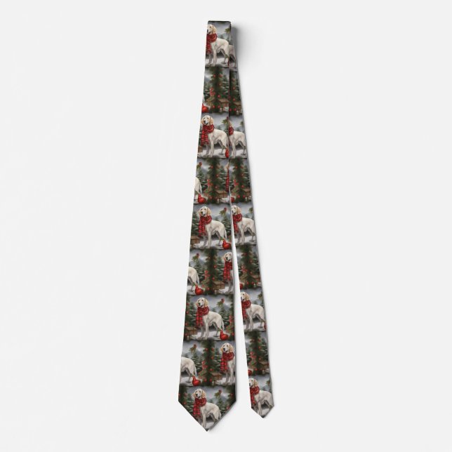 English Setter Dog in Snow Christmas Neck Tie (Front)