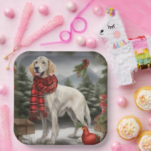 English Setter Dog in Snow Christmas Paper Plates