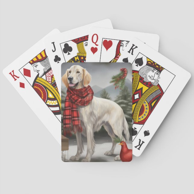 English Setter Dog in Snow Christmas Poker Cards (Back)