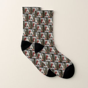English Setter Dog in Snow Christmas Socks