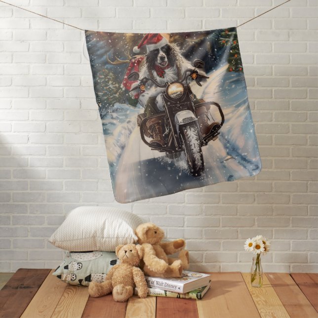 English Setter Dog Riding Motorcycle Christmas Baby Blanket (In Situ)