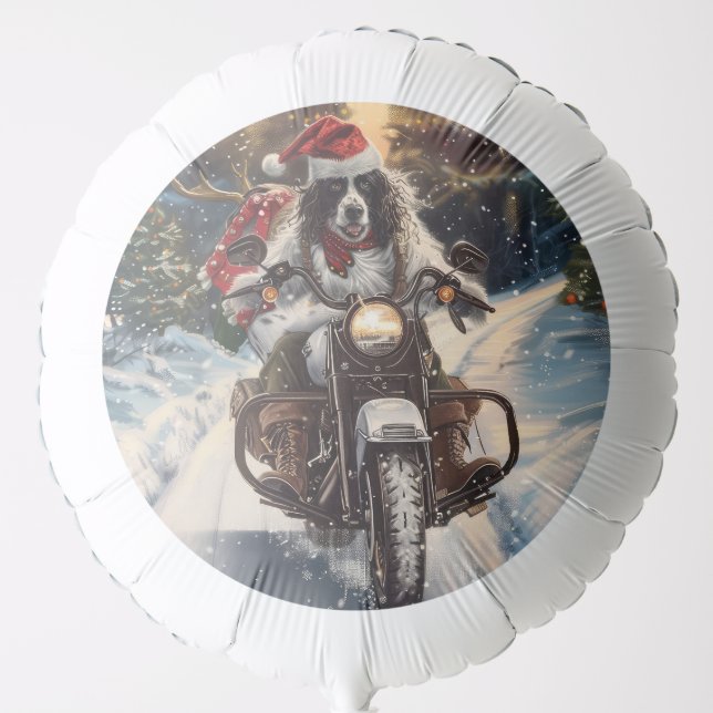 English Setter Dog Riding Motorcycle Christmas Balloon (Front)