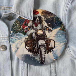 English Setter Dog Riding Motorcycle Christmas Button