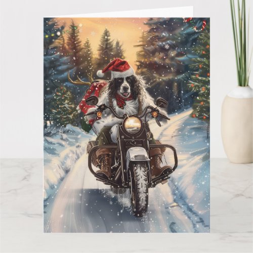 English Setter Dog Riding Motorcycle Christmas Card