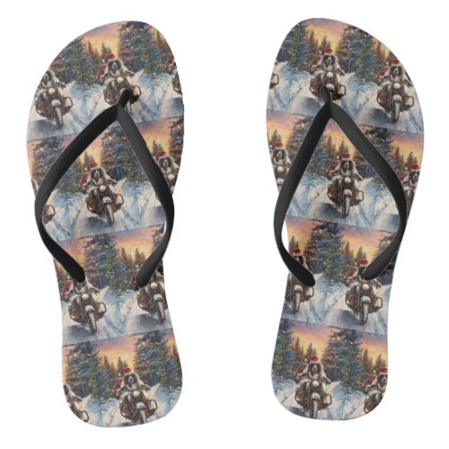 English Setter Dog Riding Motorcycle Christmas Flip Flops