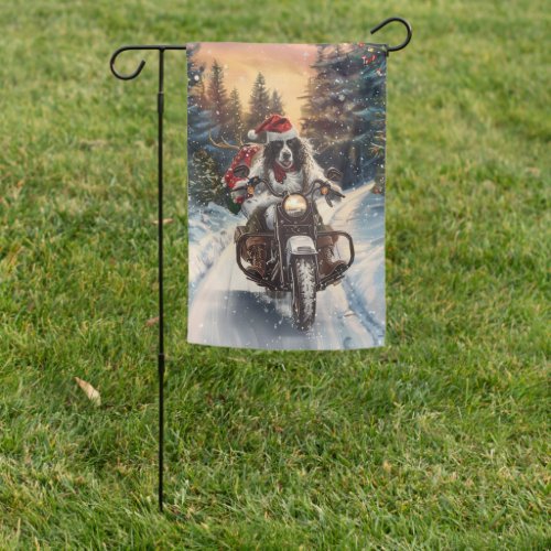 English Setter Dog Riding Motorcycle Christmas Garden Flag