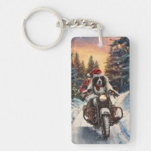 English Setter Dog Riding Motorcycle Christmas Keychain