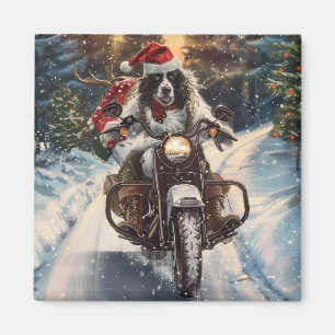 English Setter Dog Riding Motorcycle Christmas Magnet