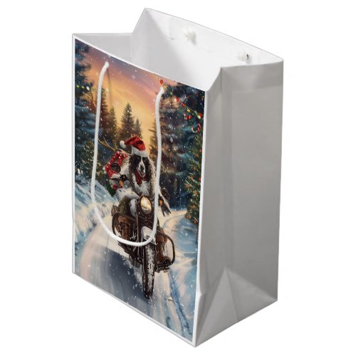 English Setter Dog Riding Motorcycle Christmas Medium Gift Bag