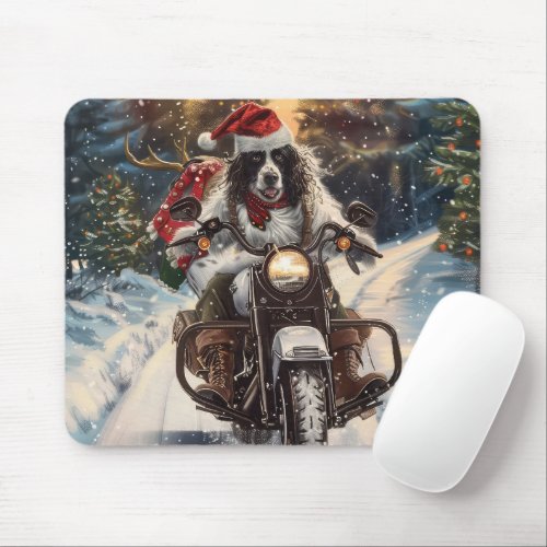 English Setter Dog Riding Motorcycle Christmas Mouse Pad