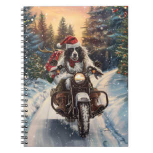 English Setter Dog Riding Motorcycle Christmas Notebook