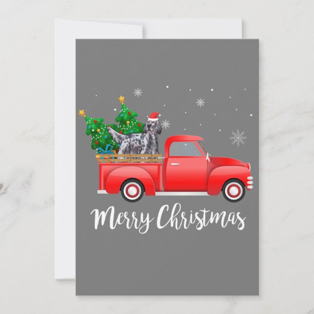English Setter Dog Riding Red Truck Christmas Invitation (Front)