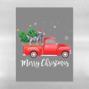English Setter Dog Riding Red Truck Christmas Magnetic Dry Erase Sheet