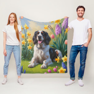 English Setter Dog Spring Flowers Painting Fleece Blanket