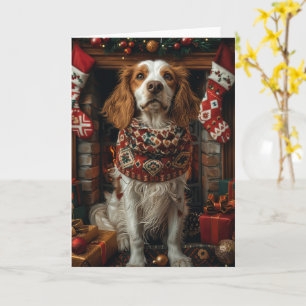 English Setter Dog With Christmas Gifts Fireplace Card