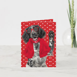 English Setter Dog with Red Polka Dots Monogrammed Card