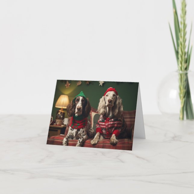 English Setter Dogs Christmas Card (Front)