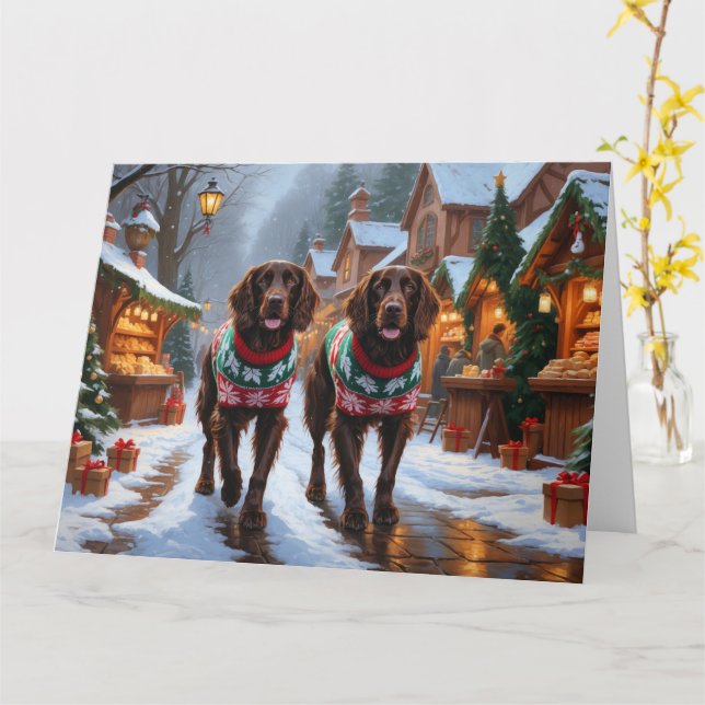 English Setter Dogs Christmas Snow Holiday Card (Yellow Flower)