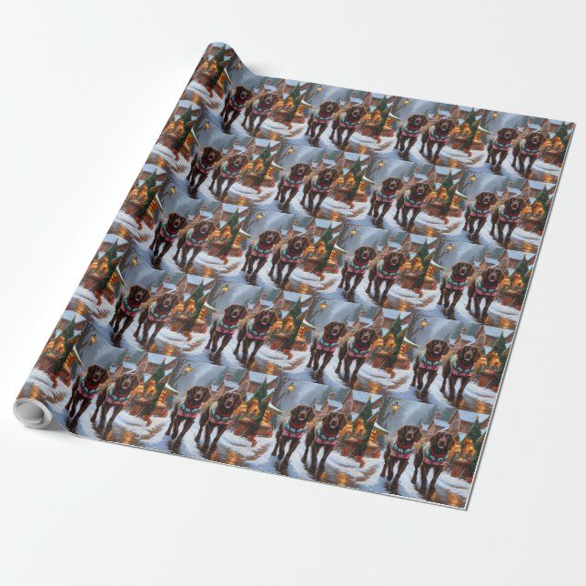 English Setter Dogs Christmas Snow Holiday Wrapping Paper (Unrolled)