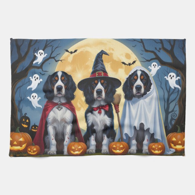 English Setter Dogs Pumpkin Halloween Funny Kitchen Towel (Horizontal)