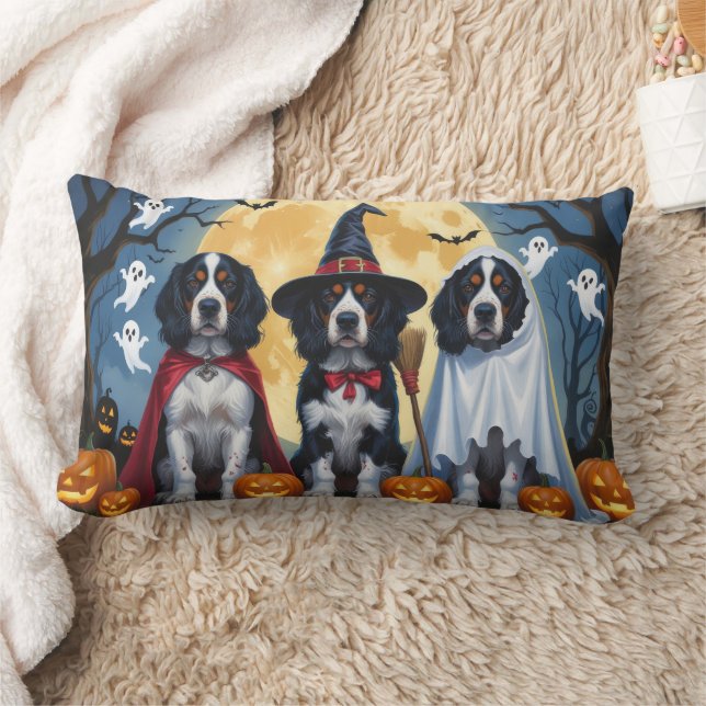 English Setter Dogs Pumpkin Halloween Funny Lumbar Pillow (Blanket)