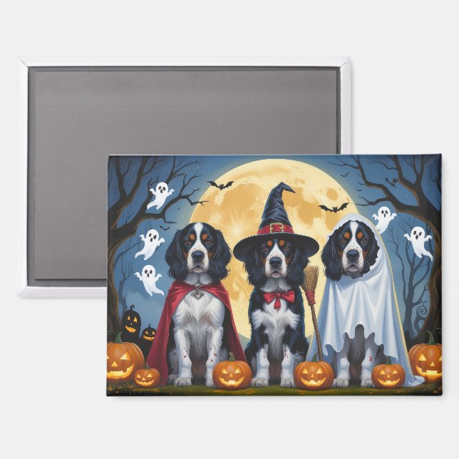 English Setter Dogs Pumpkin Halloween Funny Magnet (Front/Back)
