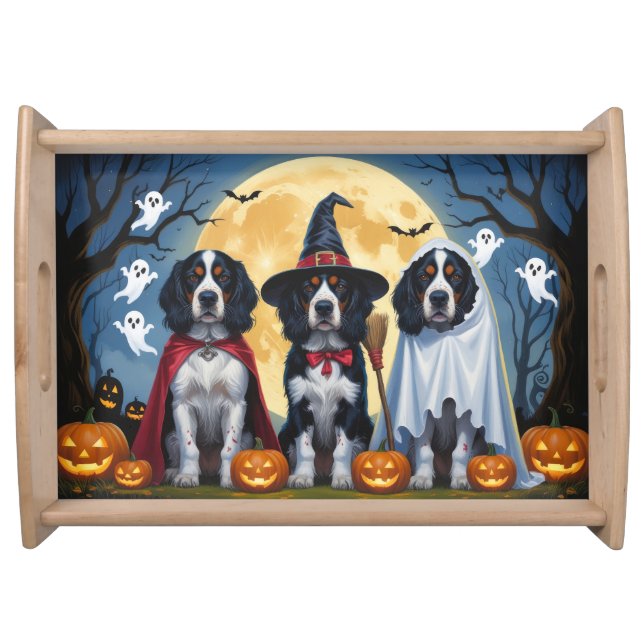 English Setter Dogs Pumpkin Halloween Funny Serving Tray (Front)