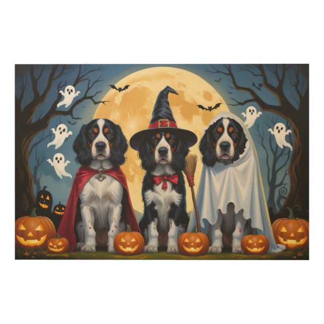 English Setter Dogs Pumpkin Halloween Funny Wood Wall Art (Front)