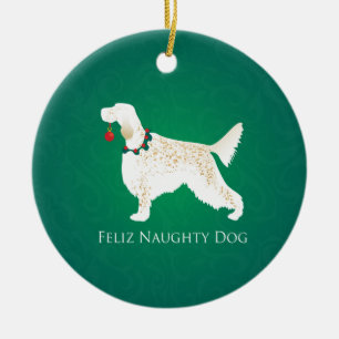English Setter Feliz Naughty Dog Christmas Ceramic Ornament