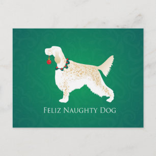 English Setter Feliz Naughty Dog Christmas Holiday Postcard