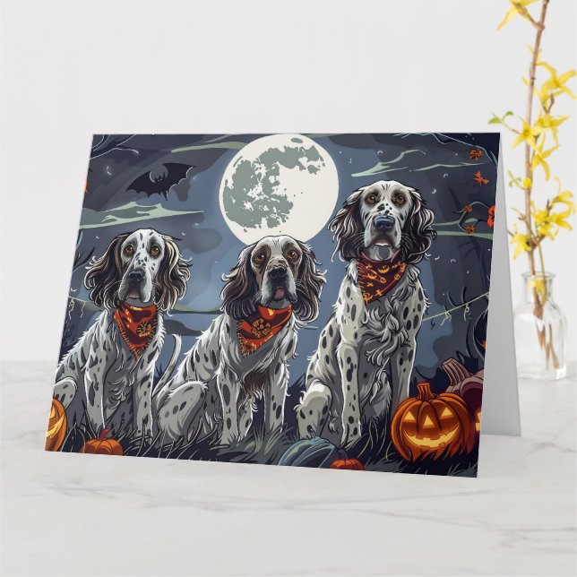 English Setter Halloween Spooky Card (Yellow Flower)