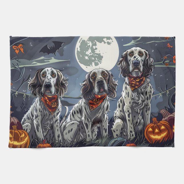 English Setter Halloween Spooky Kitchen Towel (Horizontal)